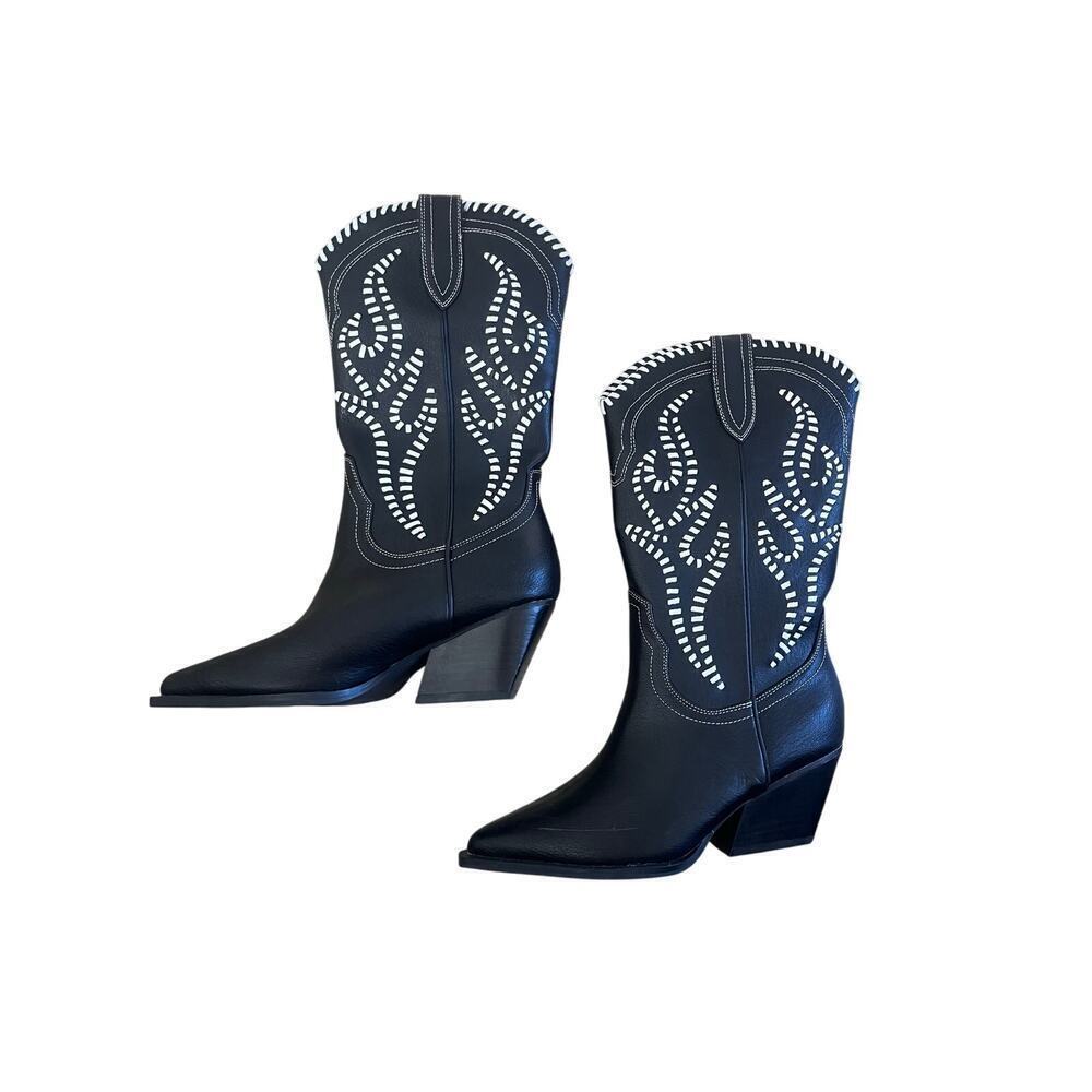 Billini Black/White Ankle Cowboy Boots Size 6